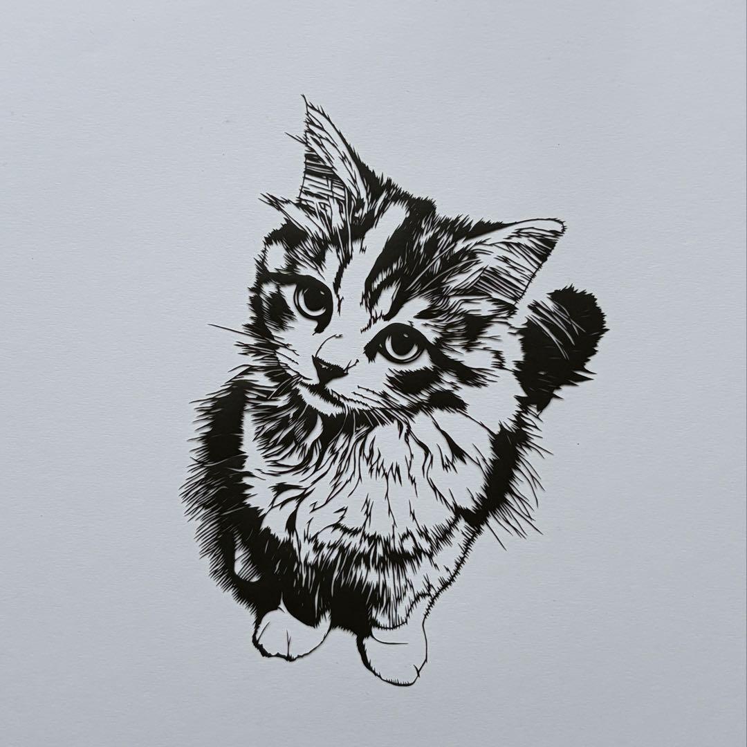 ス*ル様 【原画】切り絵『スコティッシュフォールド』　アート　絵画　額縁　猫　イ