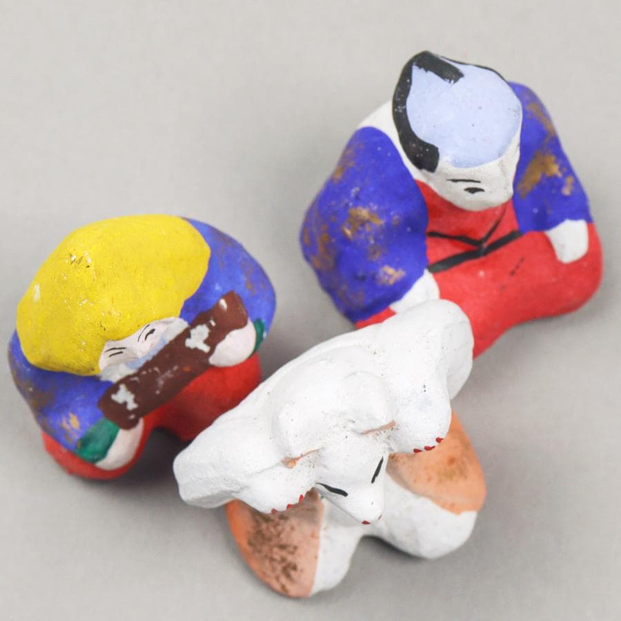 今戸焼 三すくみ 狐拳 キツネ 猟師 庄屋 土人形 置物 民芸品