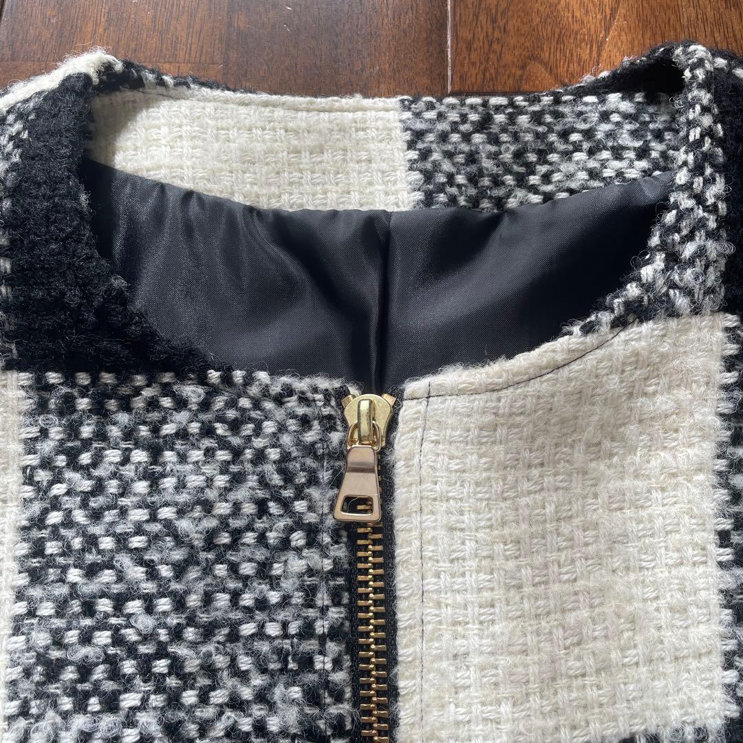 sheller シェリエ ジップアップ チェック ツィード ワンピース