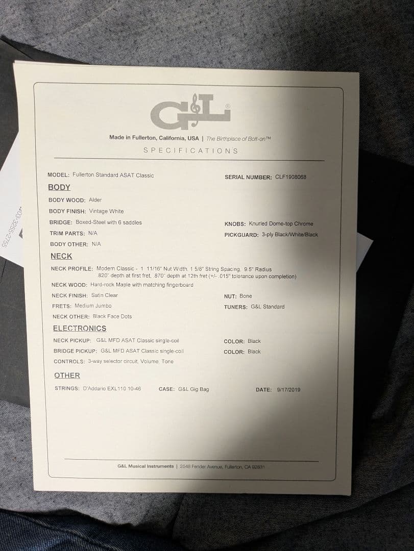 G&L ASAT Classic テレキャスター USA