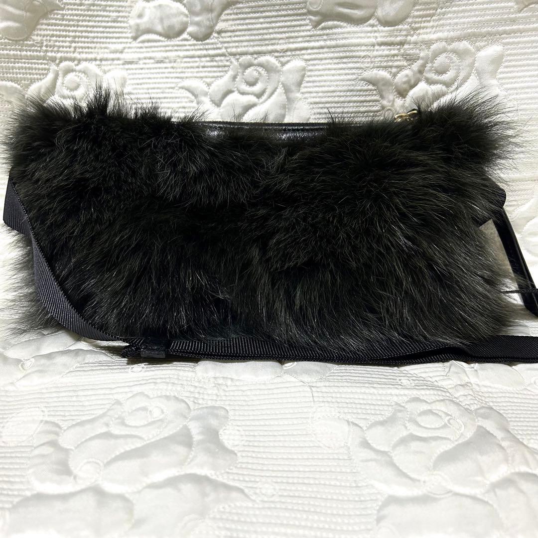 【美品】VIOLAd'ORO フォックスファー　レザー　ボディバッグ　グレー系