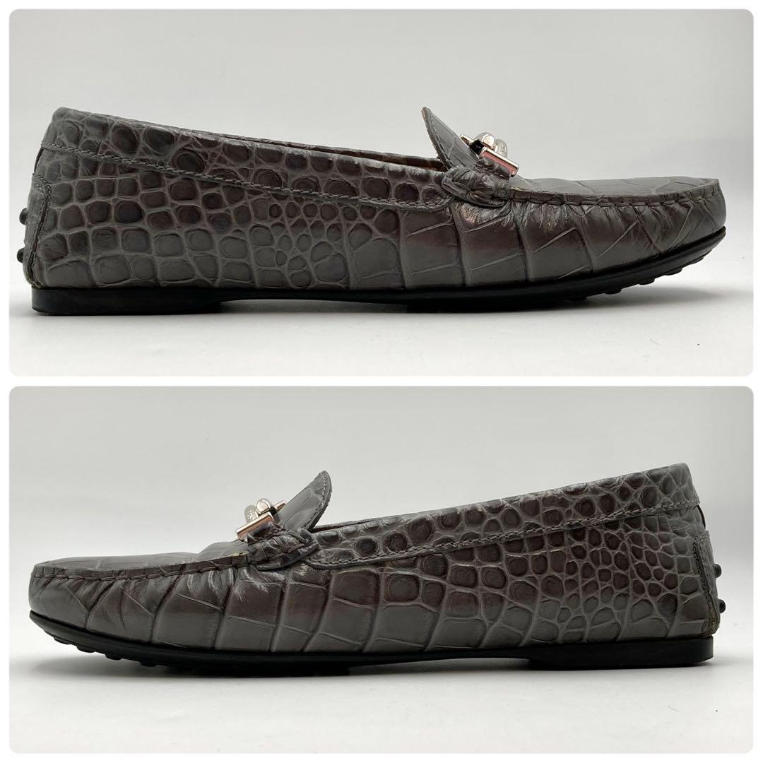 Kuma33✨ TOD'S ローファー 革靴 ダブルT グレー クロコ