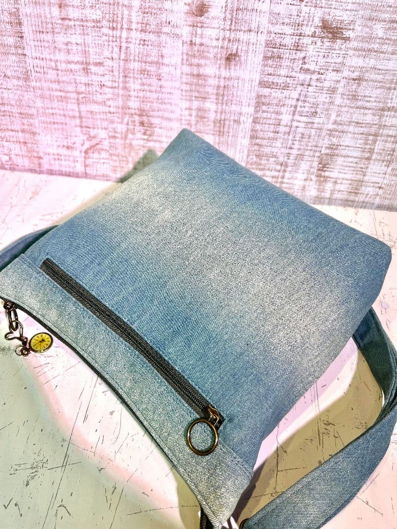 インディゴグラデデニム♡刺繍のふんわり柔らかショルダーバッグ♡フクロウちゃん