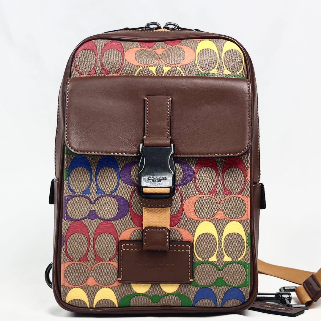 美品 COACH コーチ クロスボディ シグネチャー レザー マルチカラー