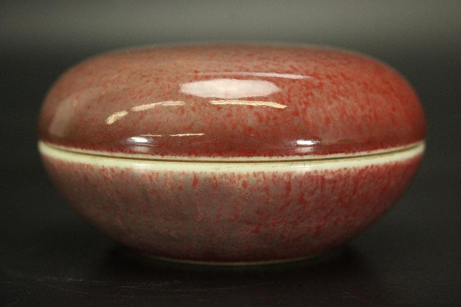 中国美術 釉裏紅 香合(A757)