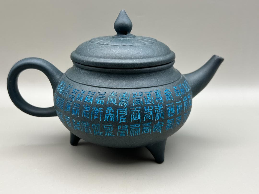 【海】紫砂壷　3箇所在銘　手作り　文字手彫　朱泥急須　茶道具　時代品　中国美術品