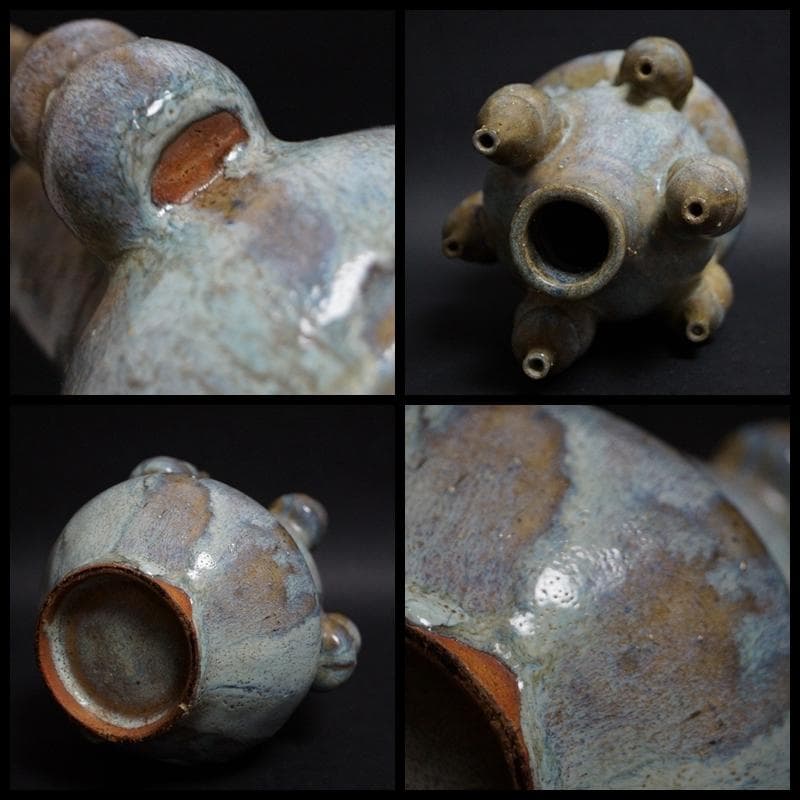 民国期 鈞窯 瓢箪形瓶 流れ釉飾壺 時代物 置台付 共箱付