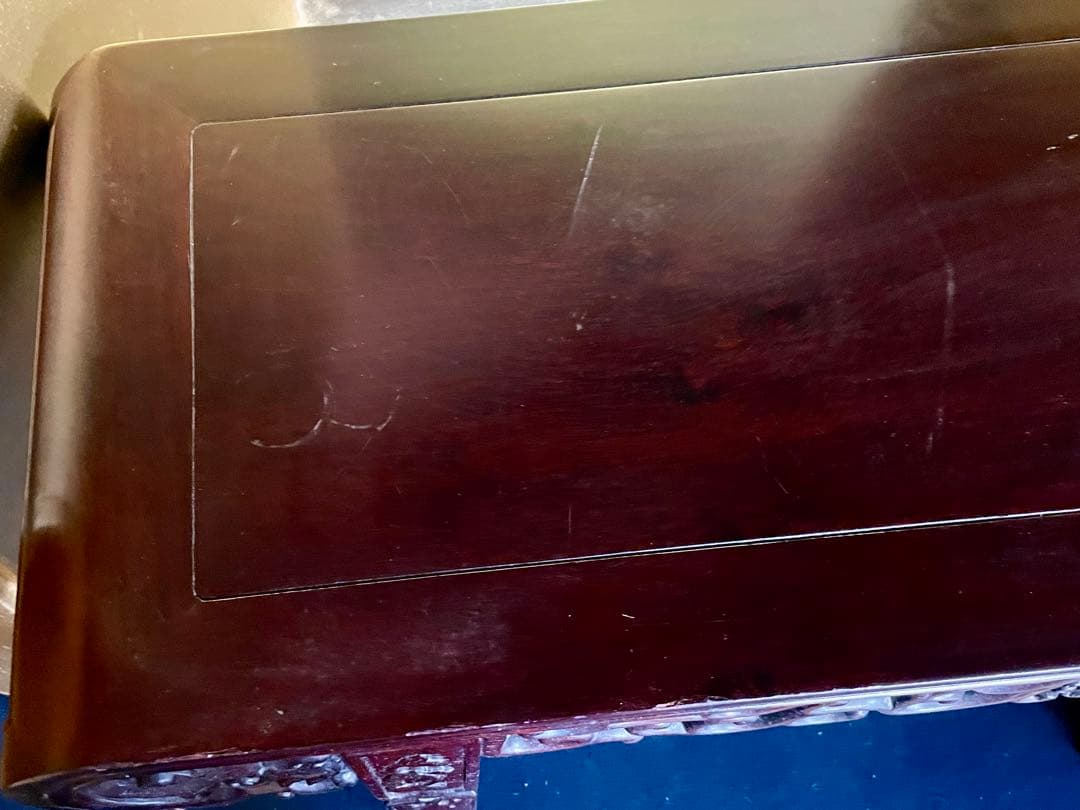 「母」 中国美術 龍唐草彫 祭壇 テーブル 19世紀～唐木 紫檀 飾り台 花台