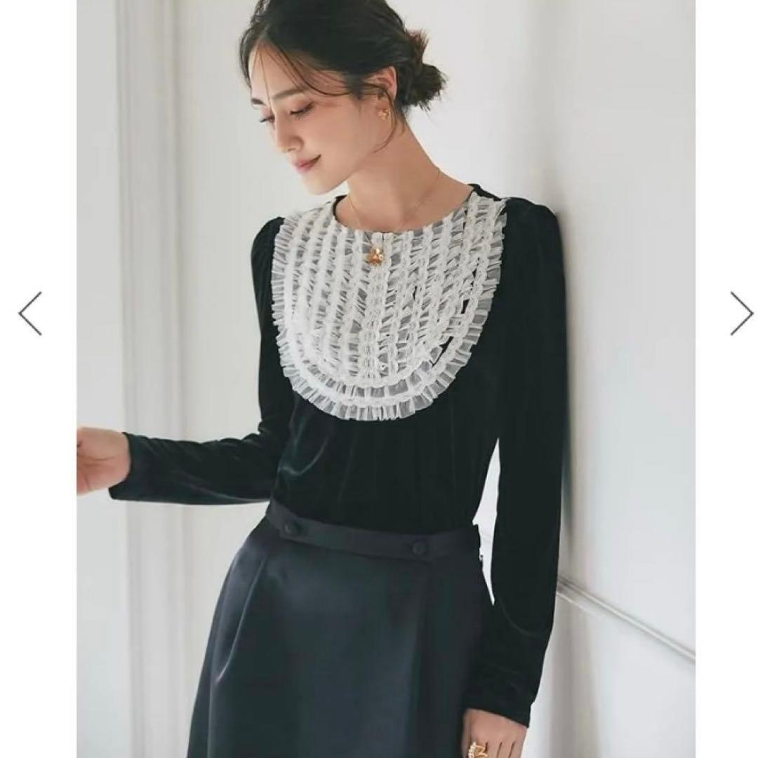 ブラック チュールフリルベロアトップス　Sサイズ タグ付き