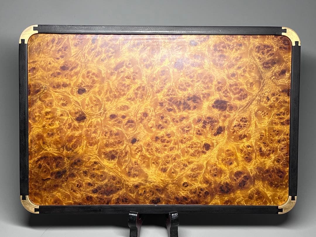 美品　お盆　木製　玉杢　唐木　瘤　茶道具　煎茶盆　黑檀　長方形　角盆　置物