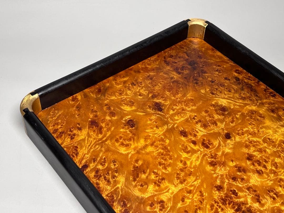 美品　お盆　木製　玉杢　唐木　瘤　茶道具　煎茶盆　黑檀　長方形　角盆　置物