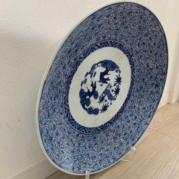 古伊万里　染付　大皿　40cm 松竹梅唐草文皿　飾皿　絵皿