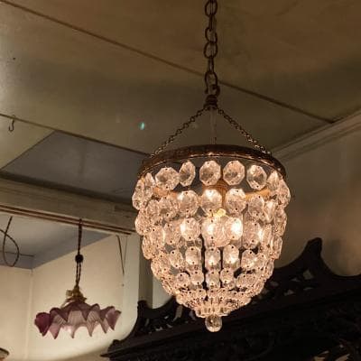 フランスアンティーク　クリスタルビーズ シャンデリア　小さな照明　天井照明