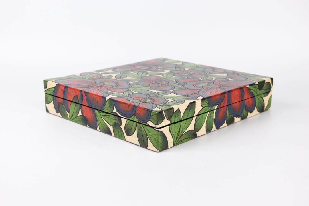 二代雲山作　蒔絵彩色　胡蝶蘭図　漆塗　硯箱　書道具　美品　時代物 EG1-20