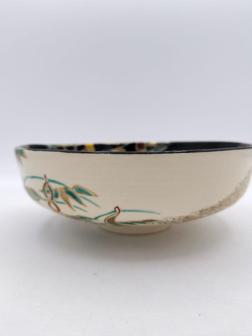 c305 平茶碗 五節句 色絵黒 七夕 加藤利昇 木箱 茶道具 古物