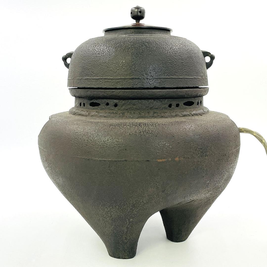 あしろ鉄 茶道具 鉄製 風炉釜 切合釜 鉄鬼面風炉 無鉛 炭型電熱器
