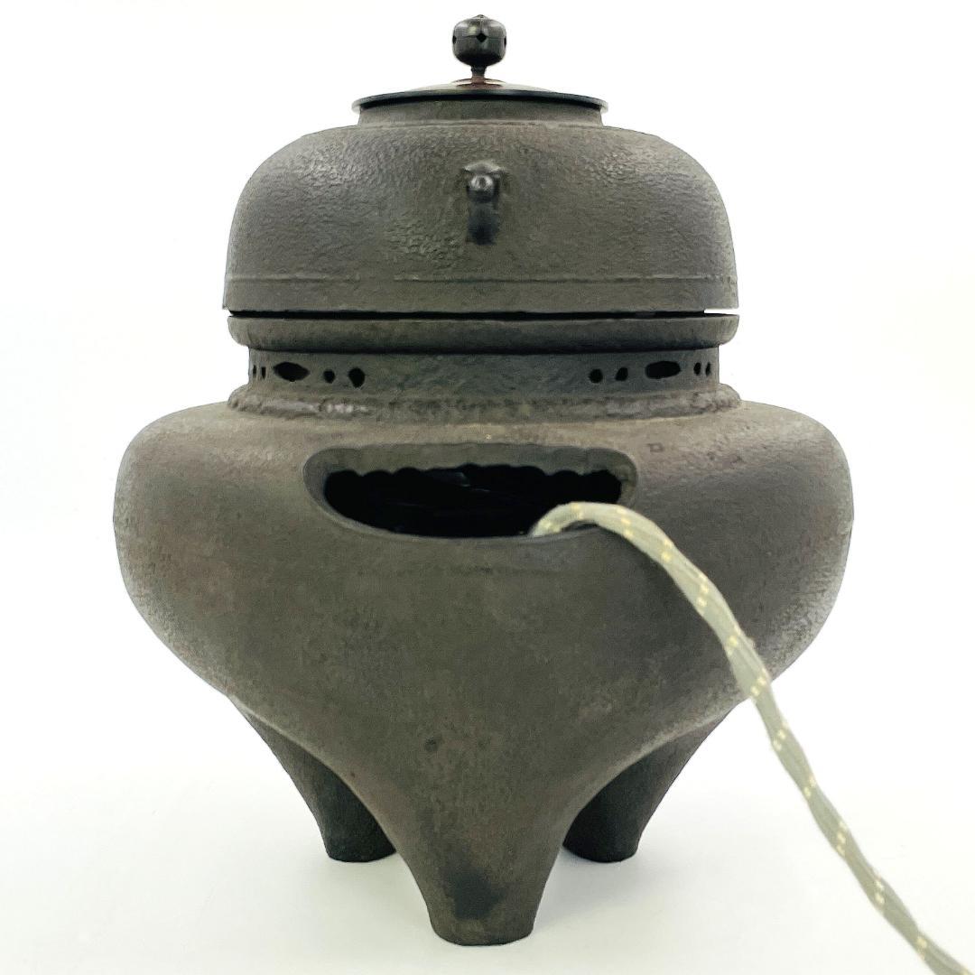 あしろ鉄 茶道具 鉄製 風炉釜 切合釜 鉄鬼面風炉 無鉛 炭型電熱器