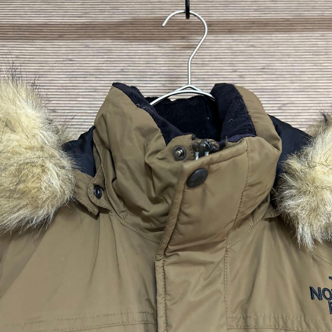 【ノースフェイス】ダウンジャケット モッズコート　こげ茶　フェイクファー刺繍H3