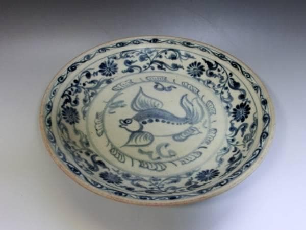皿■安南呉須魚紋 染付 青華 花唐草 古玩 唐物 中国 古美術 時代物 骨董品■