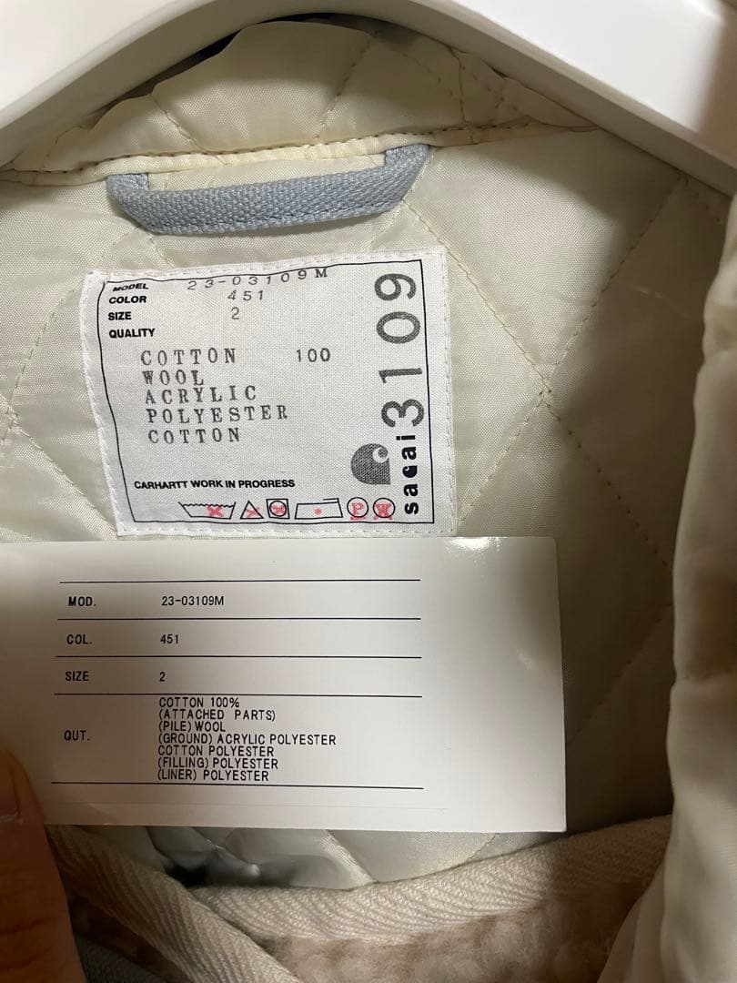 sacai×Carhartt ブルー モッズコート サイズ2