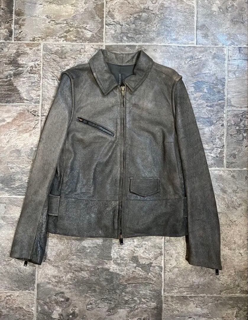 【極美品】MM6マルジェラ羊革クラックダメージ加工レザージャケット42ライダース