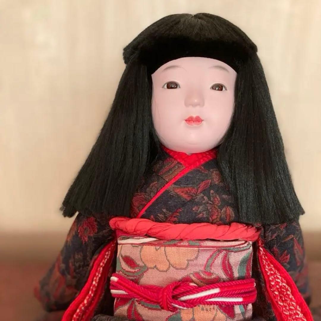 お値下げ美品【工房朋】女の子45cm市松人形森重春幸抱古布着せ替え人形旧家蔵出