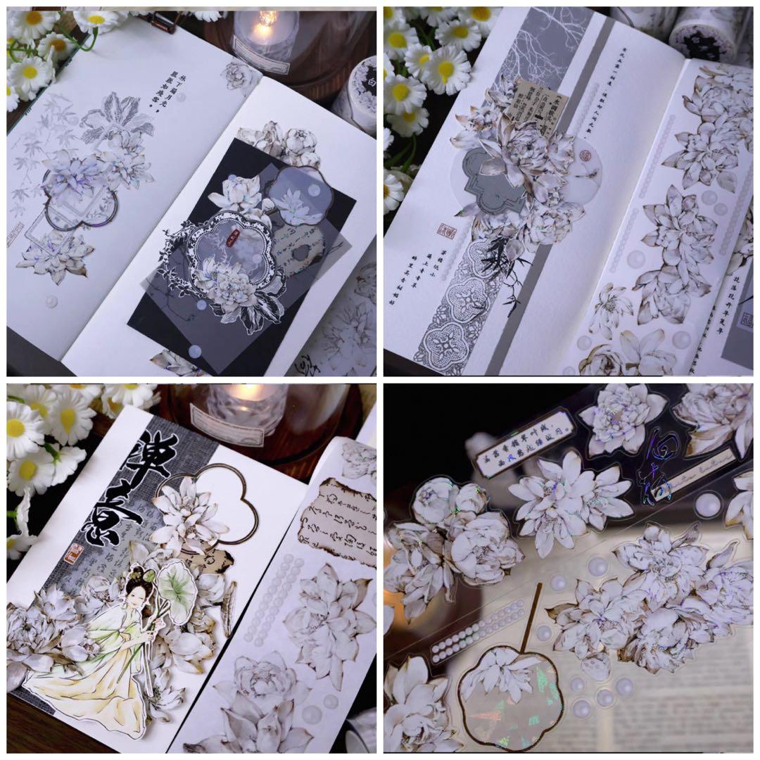 贝壳银 白荷珠 ダイカット加工 5.5cm×5m 蓮　海外マスキングテープ