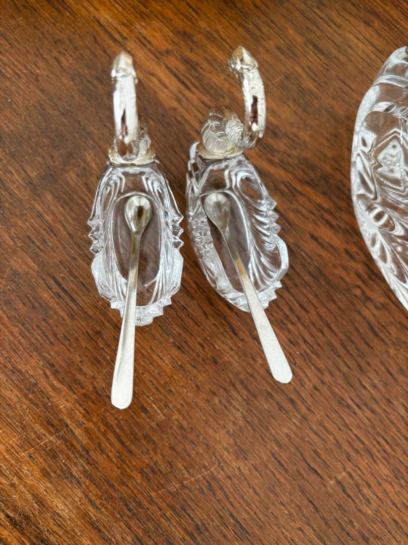 白鳥　スワン　3個セット　調味料入れ　クリスタルガラス　ビンテージ