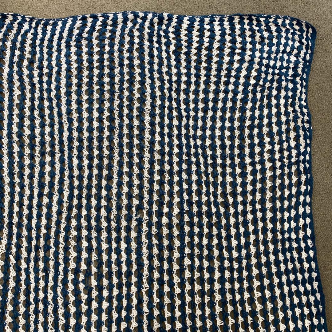 BQKO クロシェ ニット ラグ ビンテージ オープンウェーブ ストライプ AF