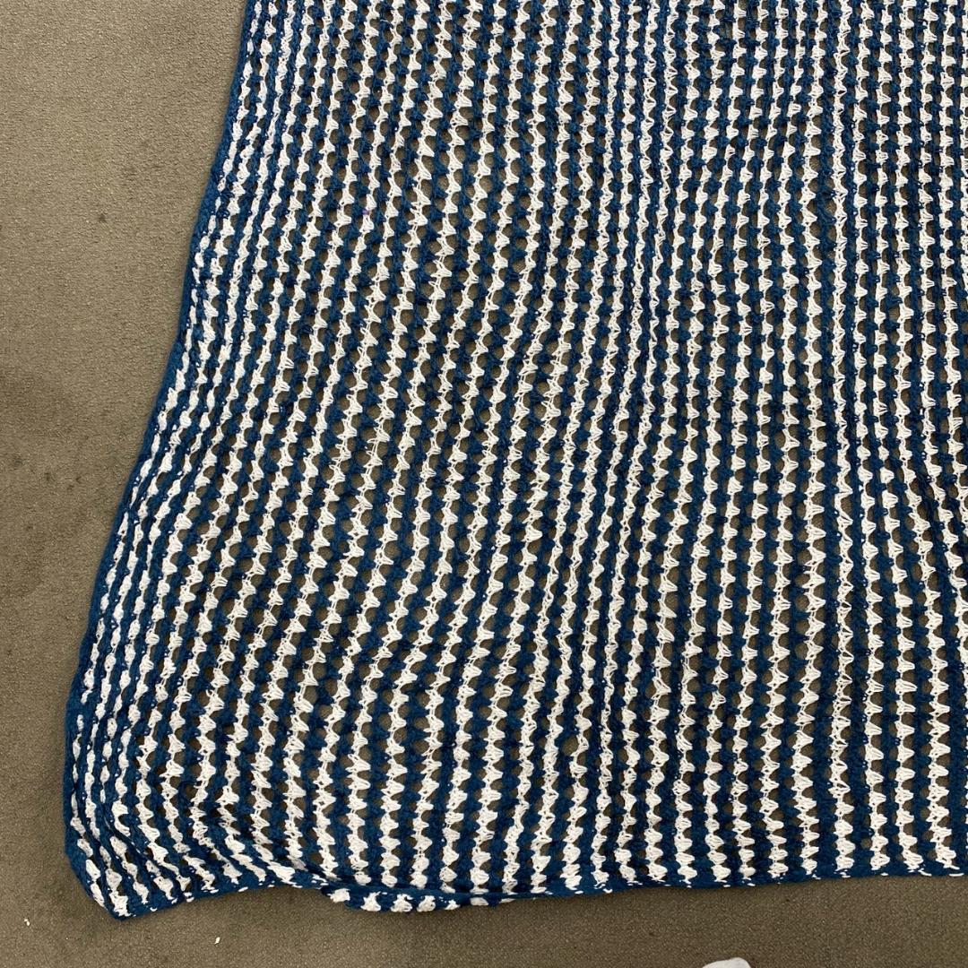 BQKO クロシェ ニット ラグ ビンテージ オープンウェーブ ストライプ AF