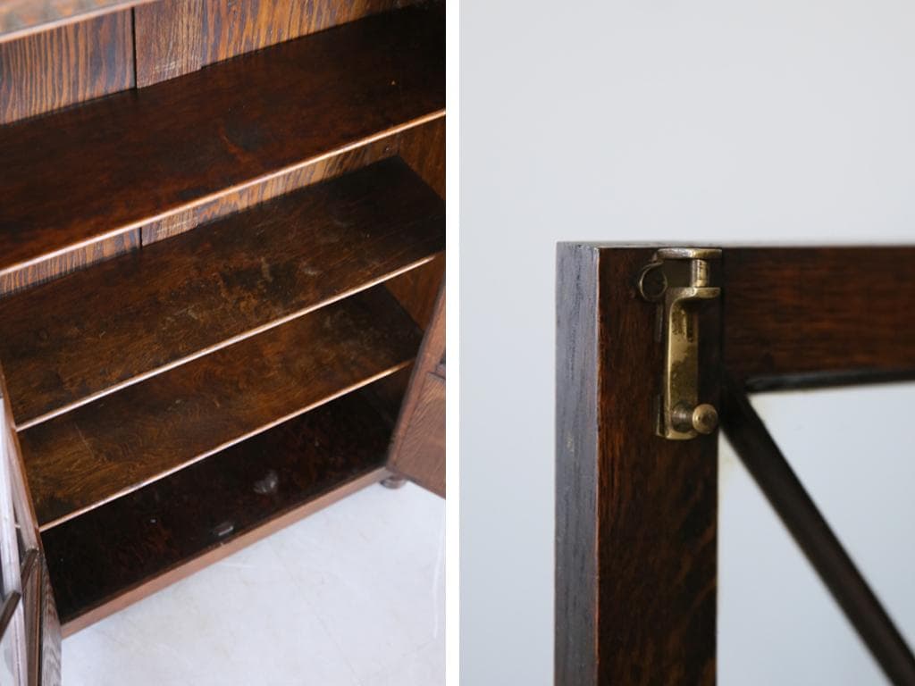 英国アンティーク木製ブックケースキャビネット/本棚/食器棚/飾り棚(92-155