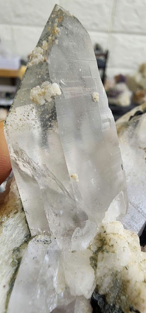 アクアマリン入りクォーツ上のブラックトルマリン