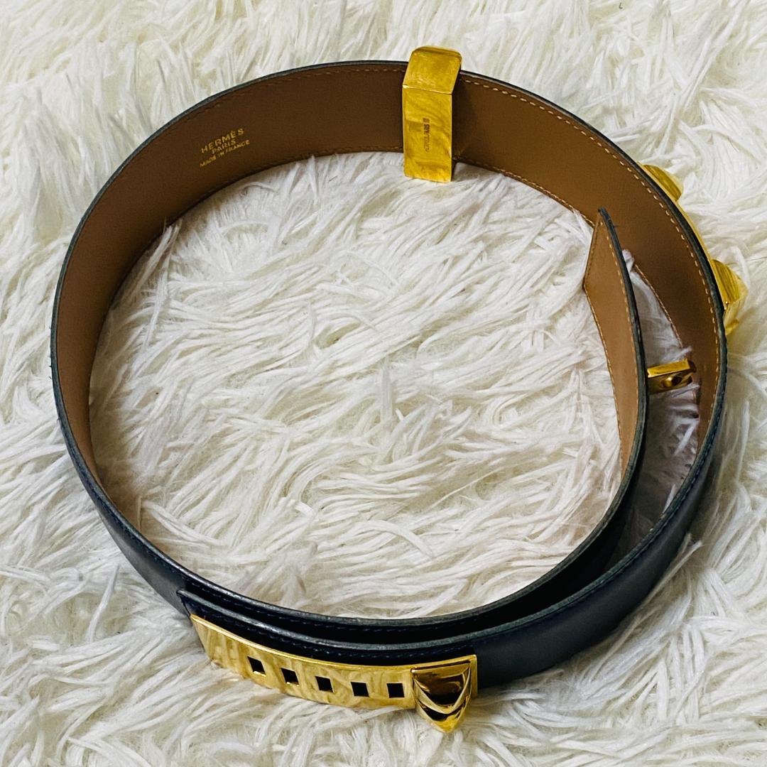 【HERMES】エルメス コリエドシアン 箱付き ゴールド ネイビー ベルト