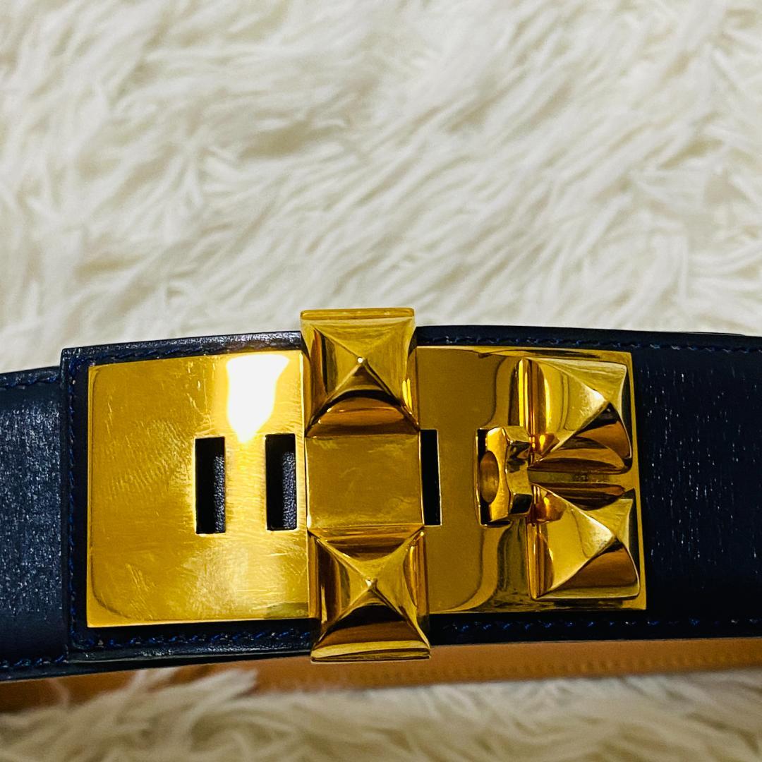 【HERMES】エルメス コリエドシアン 箱付き ゴールド ネイビー ベルト