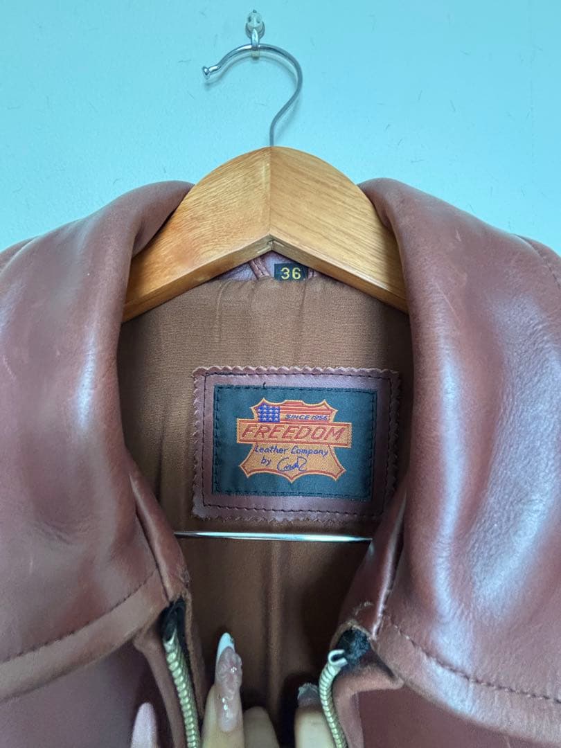 FREEDOMブラウンレザー シングルライダースジャケット