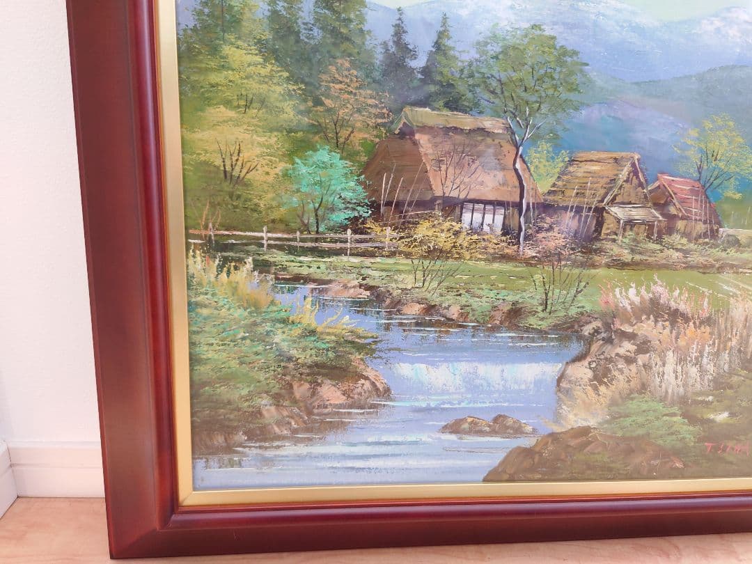 ★絵画 沢健 『信濃の民家』油彩 F10号★検)額付き 風景画 真筆証明書付
