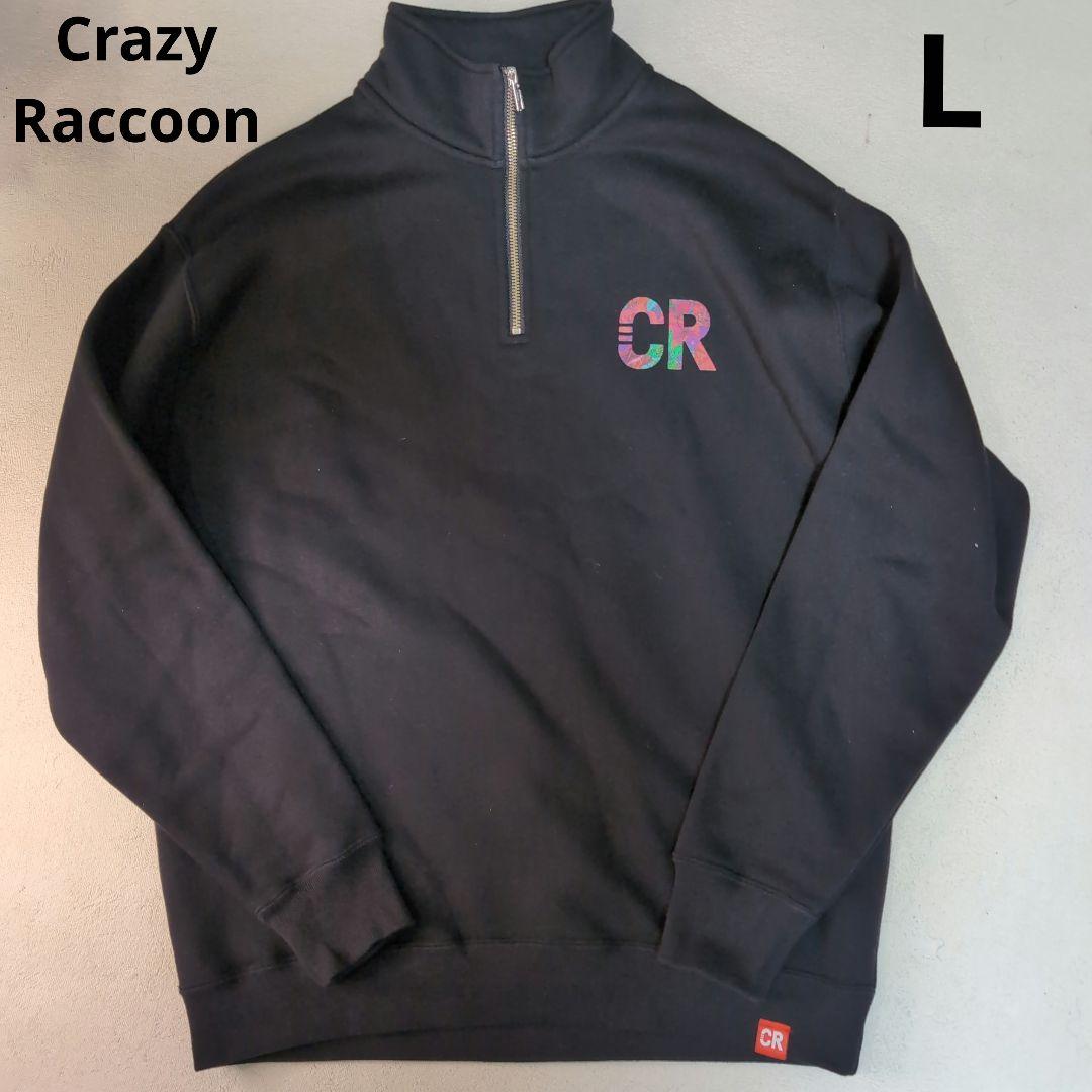 美品Crazy Raccoon オーバーサイズハーフジップスウェット Lブラック