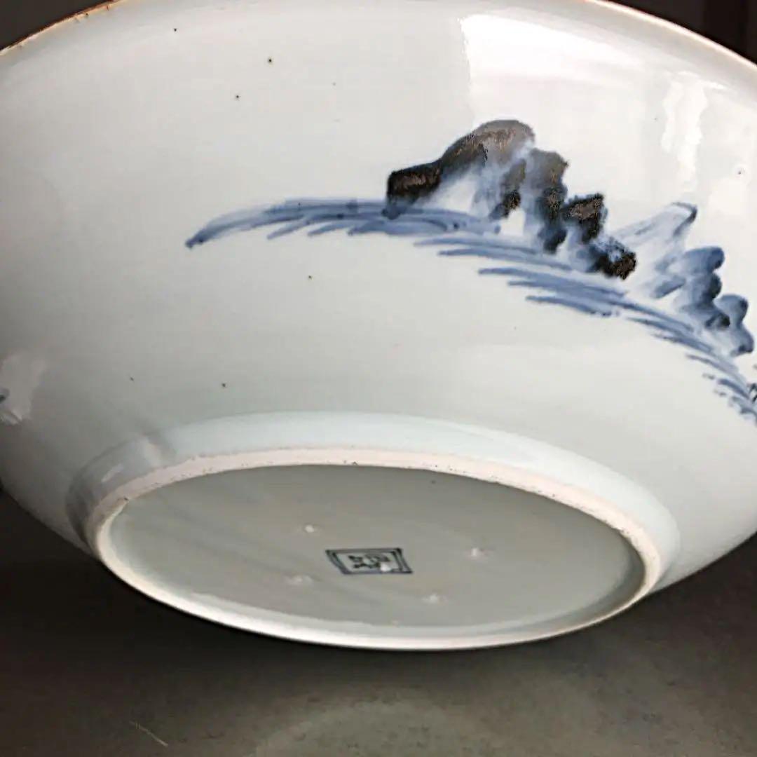 古伊万里大皿　飾り皿　時代物古伊万里染付　二重角福銘