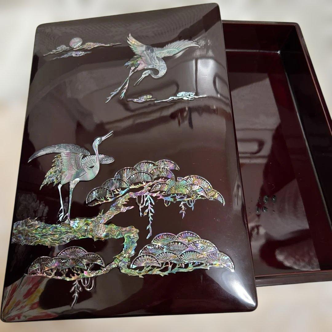 韓国漆器 螺鈿細工 貴重漆塗り高級　鶴と松の貴重箱と宝石箱2セット