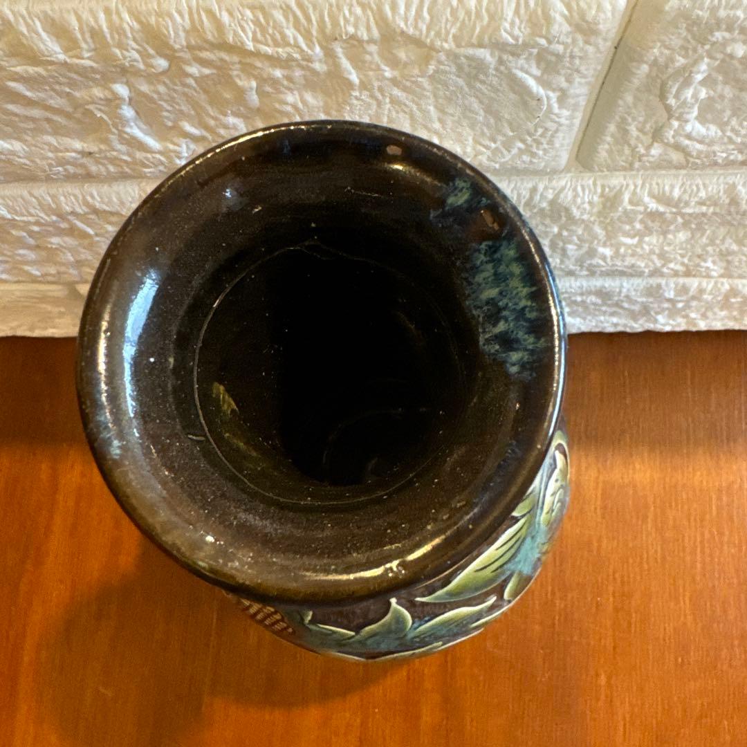 【壺屋焼】故.小橋川永弘.緑釉唐草壺.大