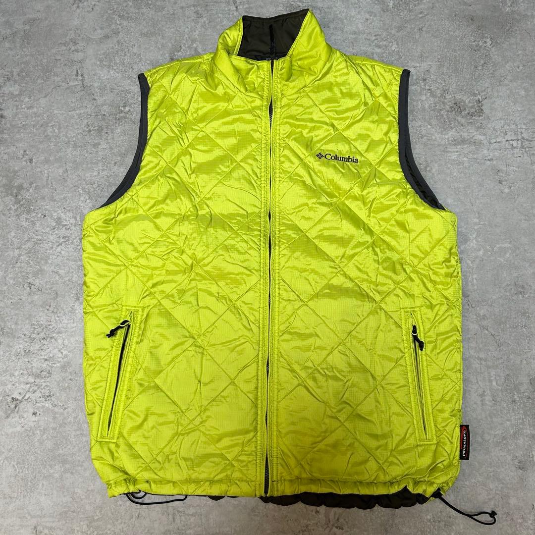 Columbia プリマロフト リバーシブル 中綿 ベスト カーキ 黄緑 XL