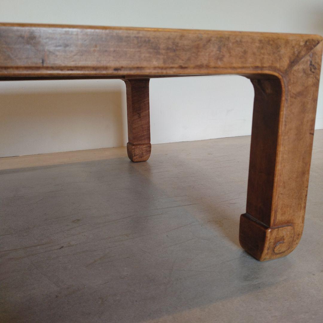 木彫り 古道具 アンティーク 木製 正方形座卓 ナチュラルウッド