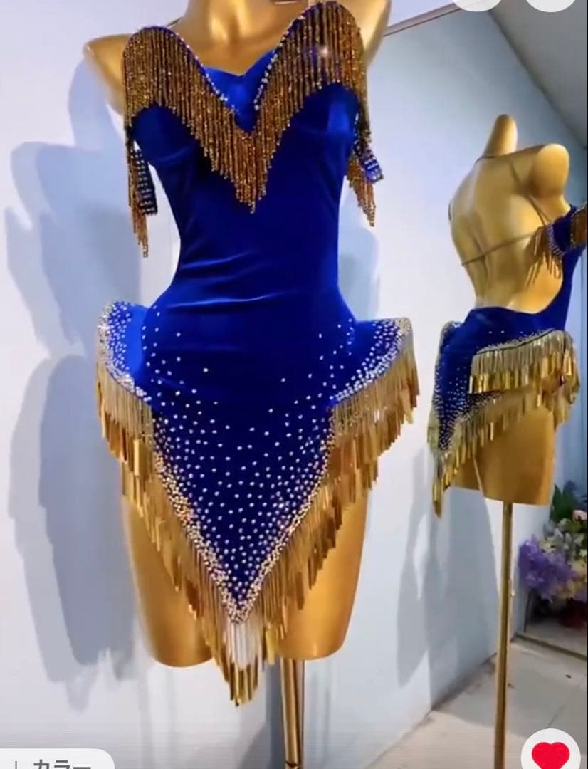 社交ダンス　ラテンドレス　ロイヤルブルー　アクセサリーのおまけ付き