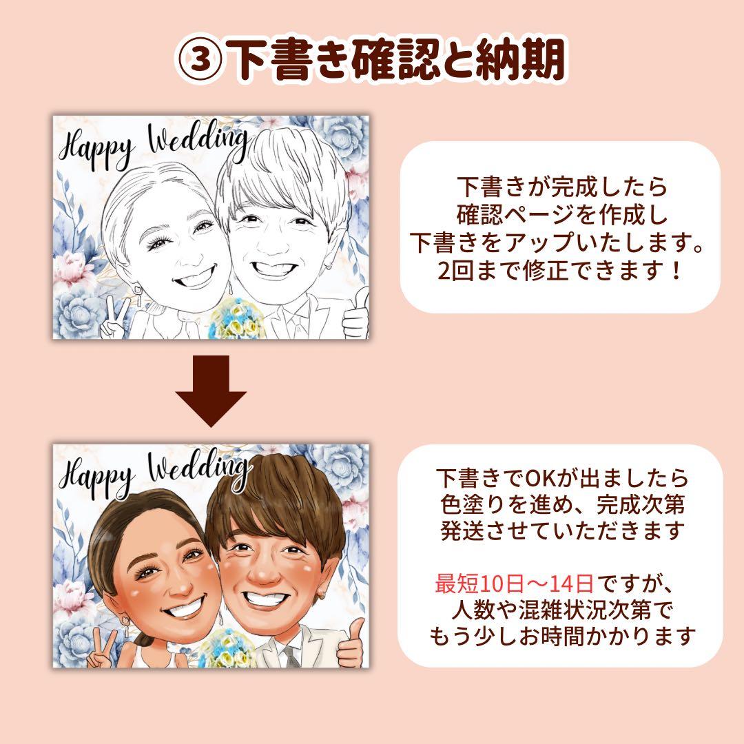 3名さま　A4サイズ　ホワイトフレーム　お急ぎ便最短【似顔絵オーダー】