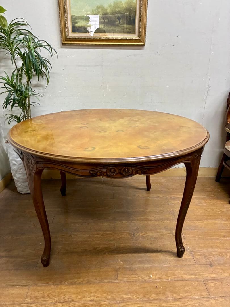 管469☆イタリア製☆アンティーク☆象嵌細工☆ラウンド型☆ダイニングテーブル
