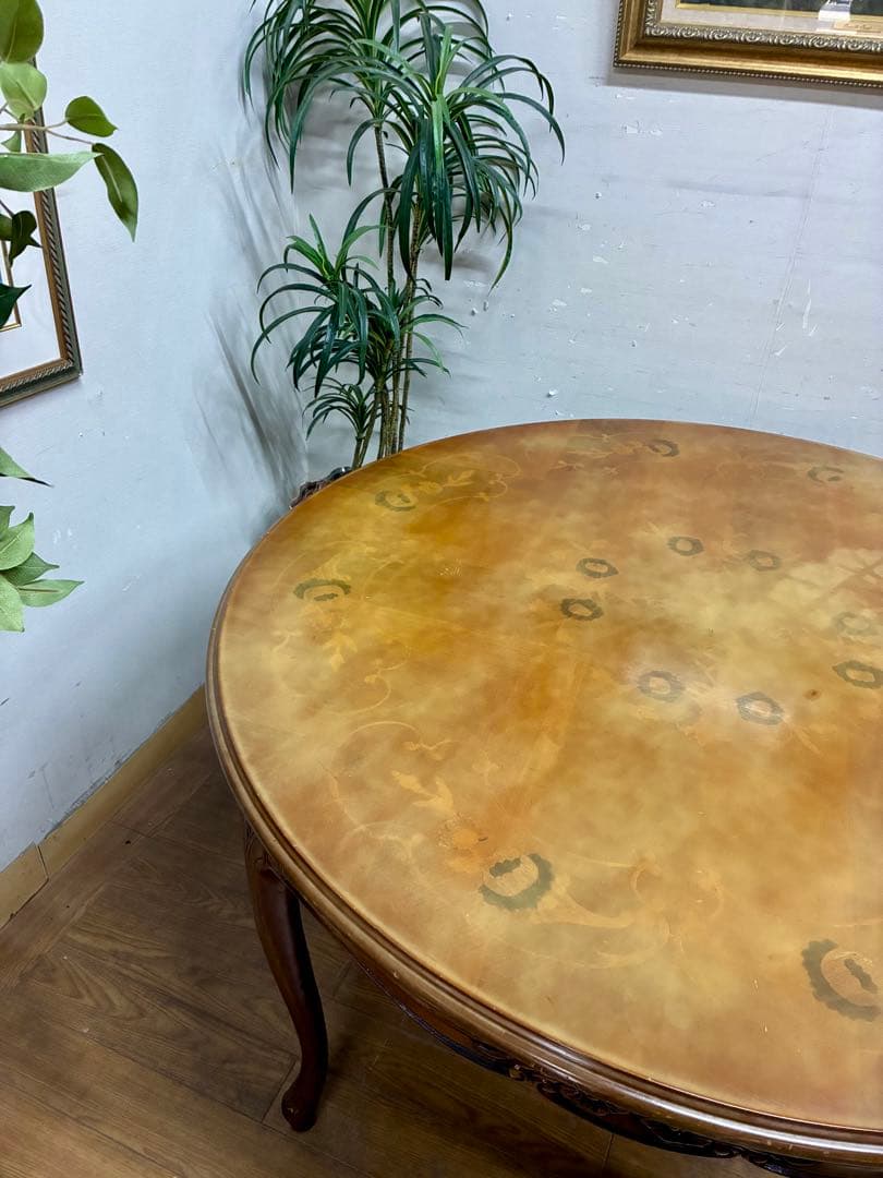 管469☆イタリア製☆アンティーク☆象嵌細工☆ラウンド型☆ダイニングテーブル