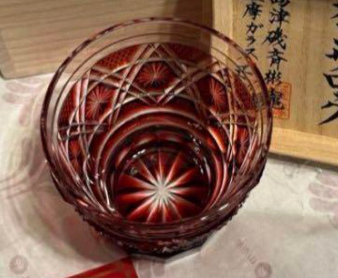 薩摩切子　オンザロック金赤　新品未使用　最終値下げ