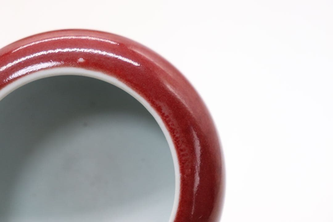 中国　清時代　紅釉水盂　大清光緒年製　送料込み250328