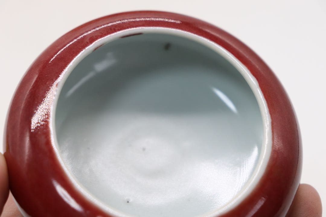 中国　清時代　紅釉水盂　大清光緒年製　送料込み250328