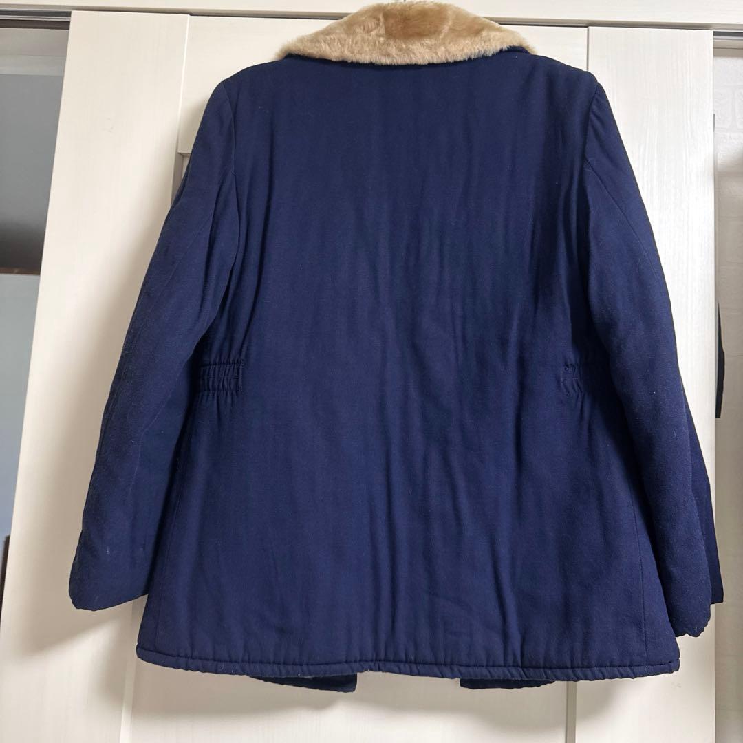 50s ネイビー茄子紺　キャンバス　レーヨン　ファーコート　ヴィンテージ